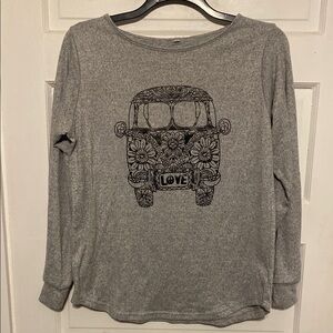 Unbranded Gray Long Sleeve Shirt with Love Bus Design Sz. Large